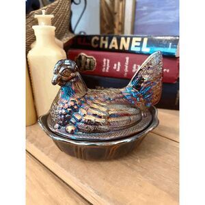 Vintage Fenton Hen on Nest Amethyst Carnival Glass Covered Dish